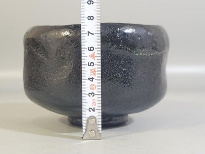 Nakamura Donen 1st Gen Black Raku Tea Bowl Rustic Sand Texture Chawan