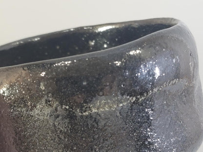 Nakamura Donen 1st Gen Black Raku Tea Bowl Rustic Sand Texture Chawan