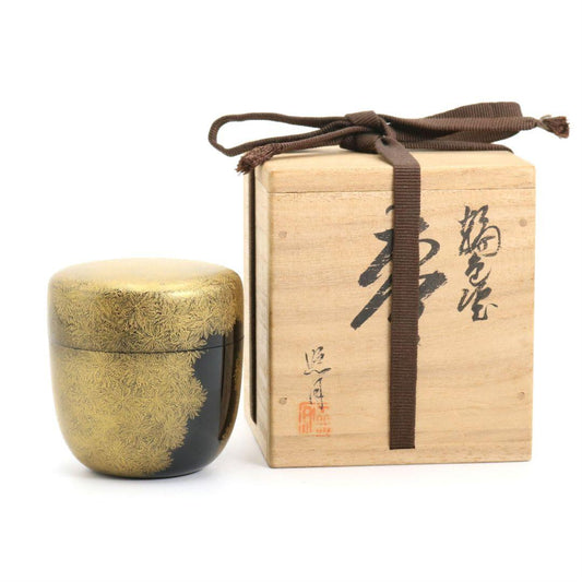Wajima Shinobu-Fern Maki-e Tea Caddy (Natsume) by Shogetsu