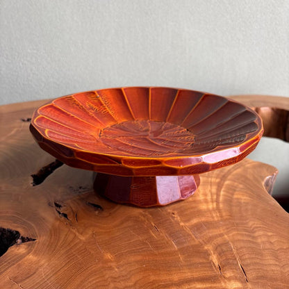 Hida Shunkei Lacquer Confectionery Bowl with Faceted Sides and Amber Translucent Finish