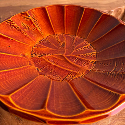 Hida Shunkei Lacquer Confectionery Bowl with Faceted Sides and Amber Translucent Finish