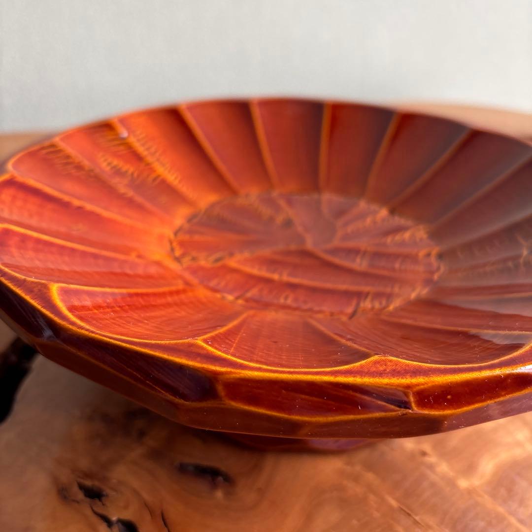 Hida Shunkei Lacquer Confectionery Bowl with Faceted Sides and Amber Translucent Finish