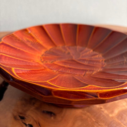 Hida Shunkei Lacquer Confectionery Bowl with Faceted Sides and Amber Translucent Finish