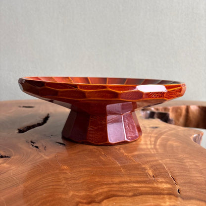 Hida Shunkei Lacquer Confectionery Bowl with Faceted Sides and Amber Translucent Finish