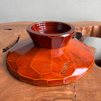 Hida Shunkei Lacquer Confectionery Bowl with Faceted Sides and Amber Translucent Finish