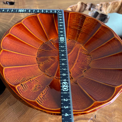 Hida Shunkei Lacquer Confectionery Bowl with Faceted Sides and Amber Translucent Finish