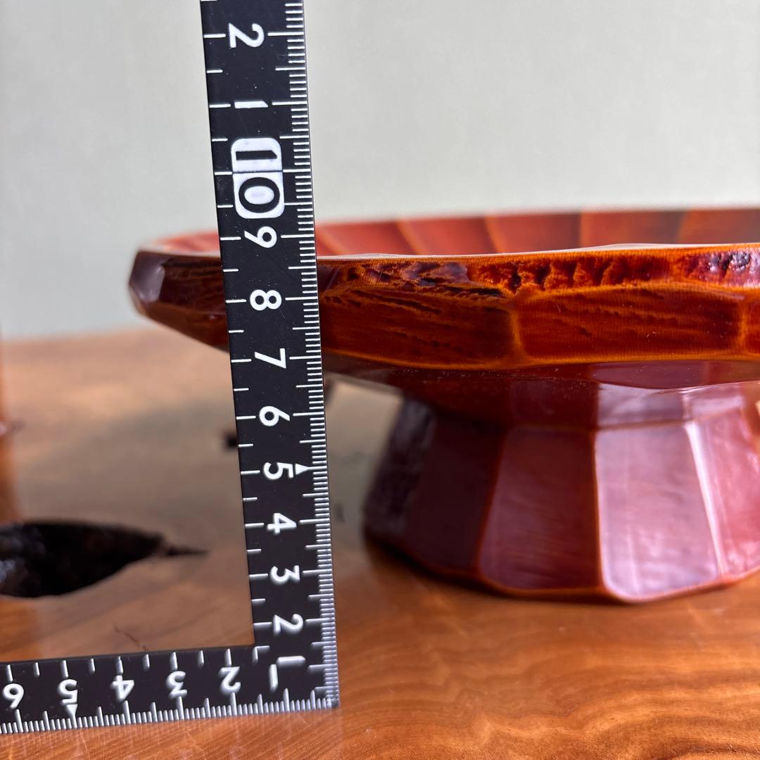 Hida Shunkei Lacquer Confectionery Bowl with Faceted Sides and Amber Translucent Finish