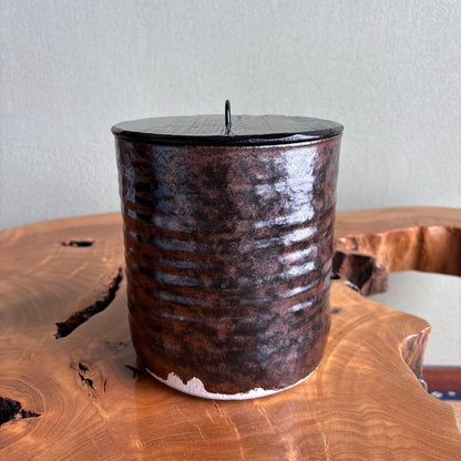 Setoguro Mizusashi by Kurata Mitsunori – Japanese Water Jar – Seto Black Ware – Japan