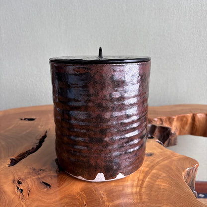 Setoguro Mizusashi by Kurata Mitsunori – Japanese Water Jar – Seto Black Ware – Japan
