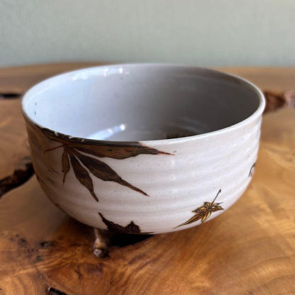 Matcha Bowl Ninsei Autumn Maple Leaf Iron Glaze Chawan Wood Box