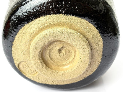 Higaki Kazan Black Raku Tea Bowl — Ono no Komachi Poem Motif, Theme 'Uta', Unused, Signed Box