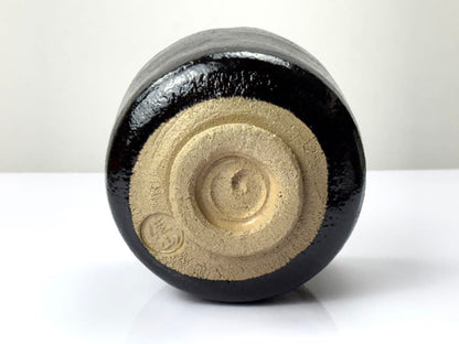 Higaki Kazan Black Raku Tea Bowl — Ono no Komachi Poem Motif, Theme 'Uta', Unused, Signed Box