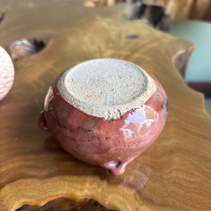 Aka Raku Tea Caddy (Chaire) by Kawasaki Waraku — Red Raku Glaze, Ceramic Lid, Signed Wooden Box