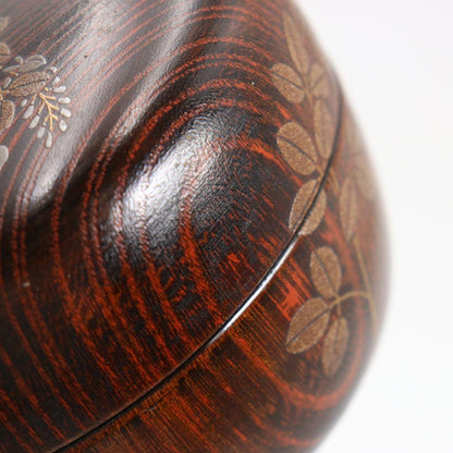 Banura Shogo Hagi Maki-e Hira-Natsume | Wood Grain Body Gold Nashiji Interior | Signed Tomobako