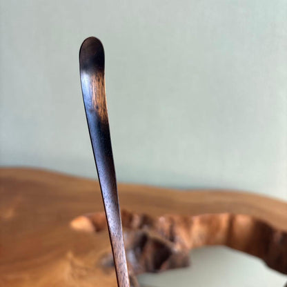 Black Persimmon Tea Scoop, Fuki-urushi Finish — Wooden Box | 黒柿 茶杓 拭漆