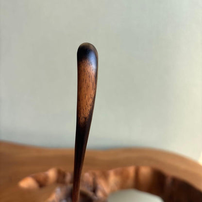 Black Persimmon Tea Scoop, Fuki-urushi Finish — Wooden Box | 黒柿 茶杓 拭漆