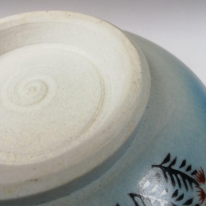 Kutani Ware Tea Bowl by Hakusui - Camellia Overglaze Enamel Chawan with Crackle Glaze