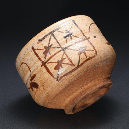 Kato Hajime — E-Karatsu Tea Bowl with Iron Lattice and Flower, Living National Treasure