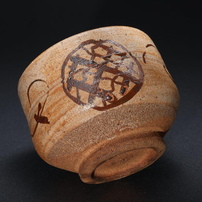 Kato Hajime — E-Karatsu Tea Bowl with Iron Lattice and Flower, Living National Treasure