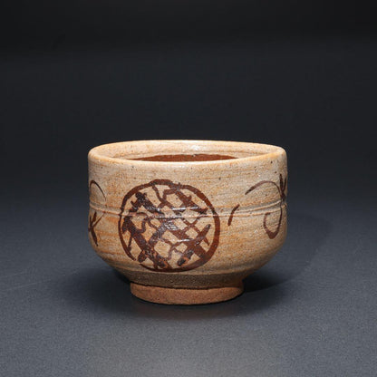 Kato Hajime — E-Karatsu Tea Bowl with Iron Lattice and Flower, Living National Treasure