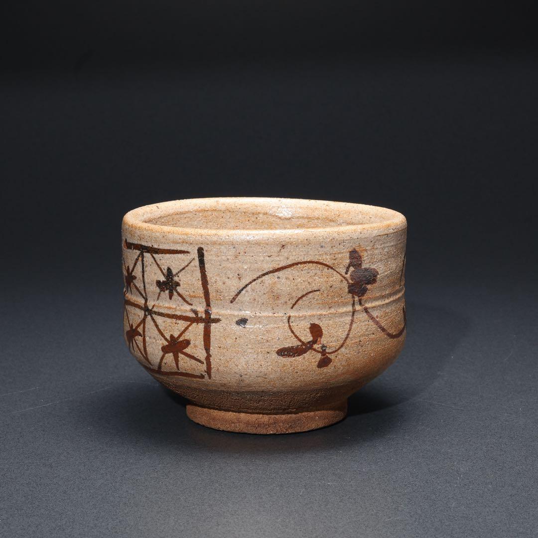 Kato Hajime — E-Karatsu Tea Bowl with Iron Lattice and Flower, Living National Treasure