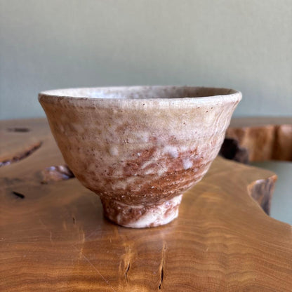 Hagi Ware Tea Bowl by Toyo - Japanese Matcha Chawan with Pink-Cream Glaze and Signed Box