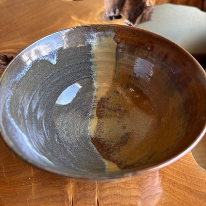 Takatori-yaki Tea Bowl by Kamei Miraku — Amber Glaze Landscape, Enshu Seven Kilns Lineage