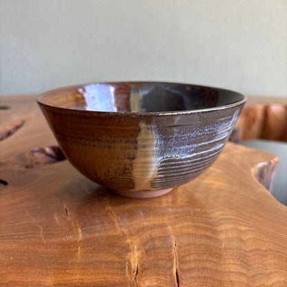 Takatori-yaki Tea Bowl by Kamei Miraku — Amber Glaze Landscape, Enshu Seven Kilns Lineage