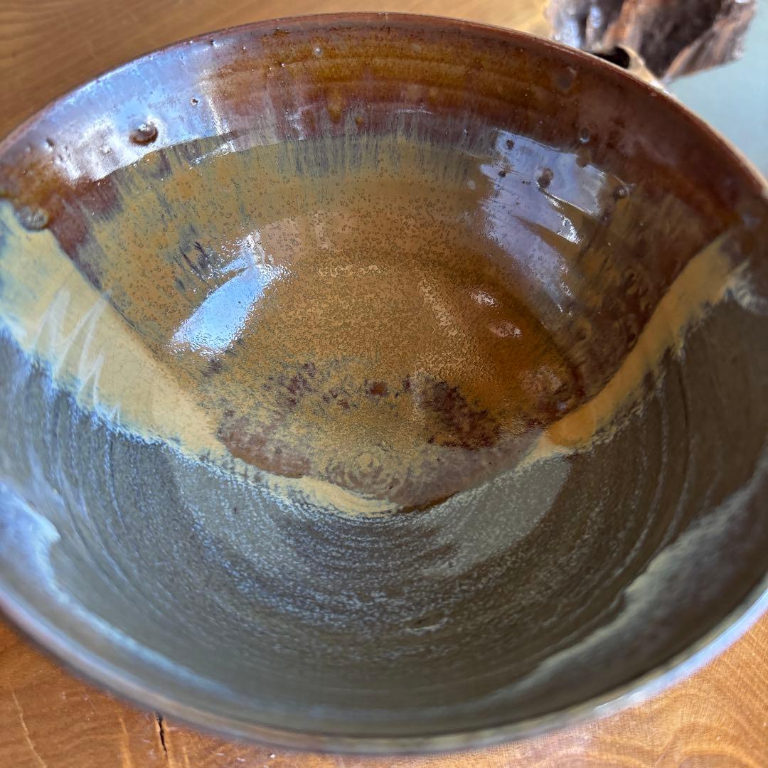 Takatori-yaki Tea Bowl by Kamei Miraku — Amber Glaze Landscape, Enshu Seven Kilns Lineage