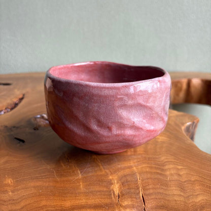 Aka-Raku Pink Tea Bowl by Sasaki Shoraku - Kyoto Raku Ware Chawan with Keshiki Smoke Effect and Signed Tomobako