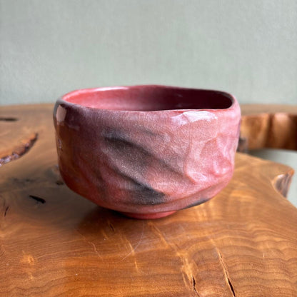 Aka-Raku Pink Tea Bowl by Sasaki Shoraku - Kyoto Raku Ware Chawan with Keshiki Smoke Effect and Signed Tomobako