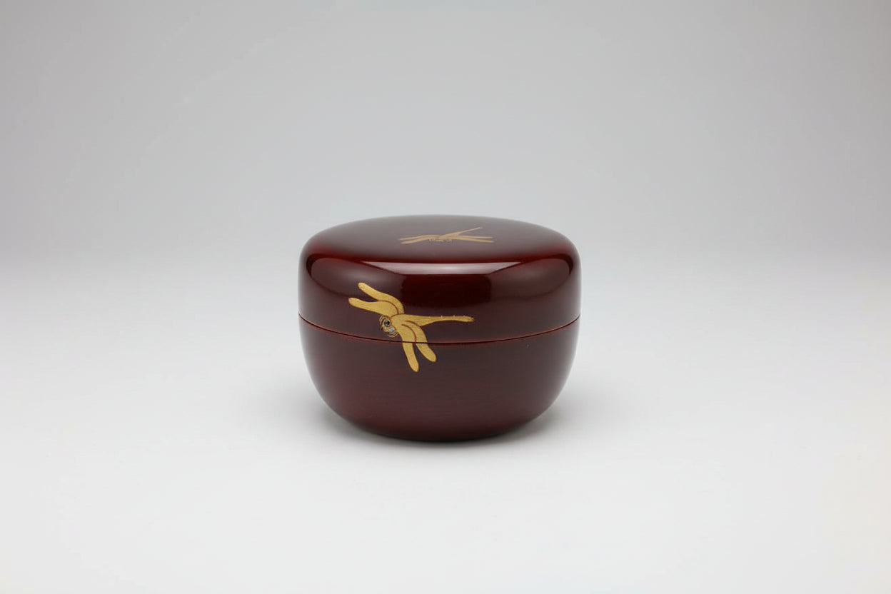 Wada Kinsai Dragonfly Maki-e Flat Natsume - Lacquer Tea Caddy with Signed Box