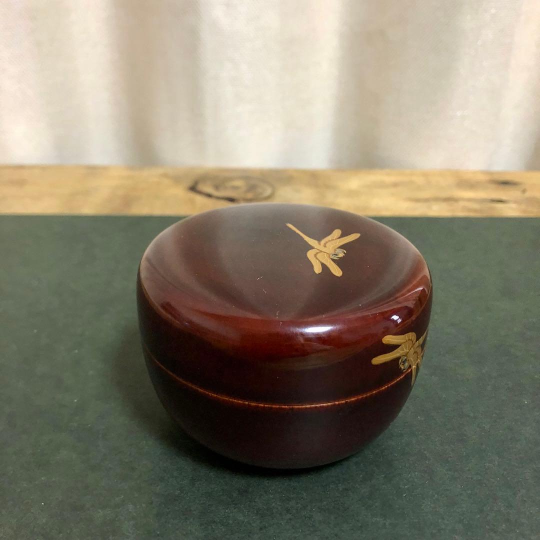 Wada Kinsai Dragonfly Maki-e Flat Natsume - Lacquer Tea Caddy with Signed Box