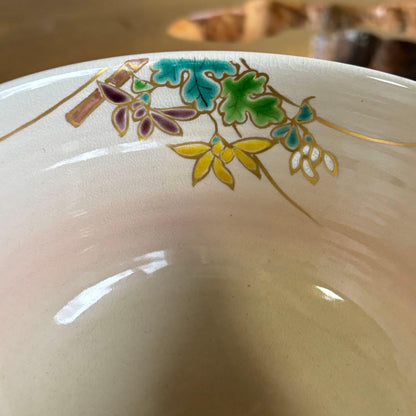 Miyake Yoshun Kakine-Kiku Iro-e Chawan — Fence and Chrysanthemum Polychrome Kyo-yaki Tea Bowl