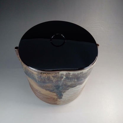 Takatori Style Mizusashi by Rakuzan – Japanese Water Jar – Earred Stoneware – Japan
