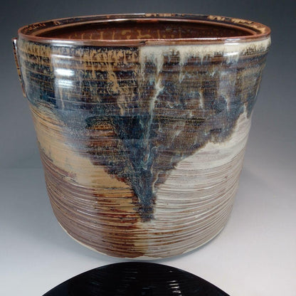 Takatori Style Mizusashi by Rakuzan – Japanese Water Jar – Earred Stoneware – Japan