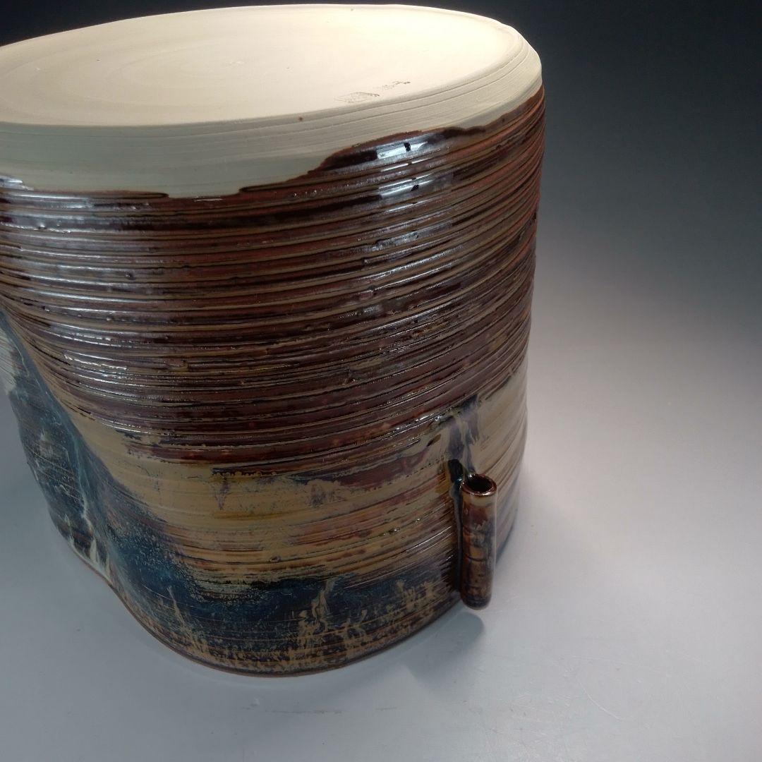 Takatori Style Mizusashi by Rakuzan – Japanese Water Jar – Earred Stoneware – Japan