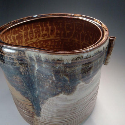 Takatori Style Mizusashi by Rakuzan – Japanese Water Jar – Earred Stoneware – Japan