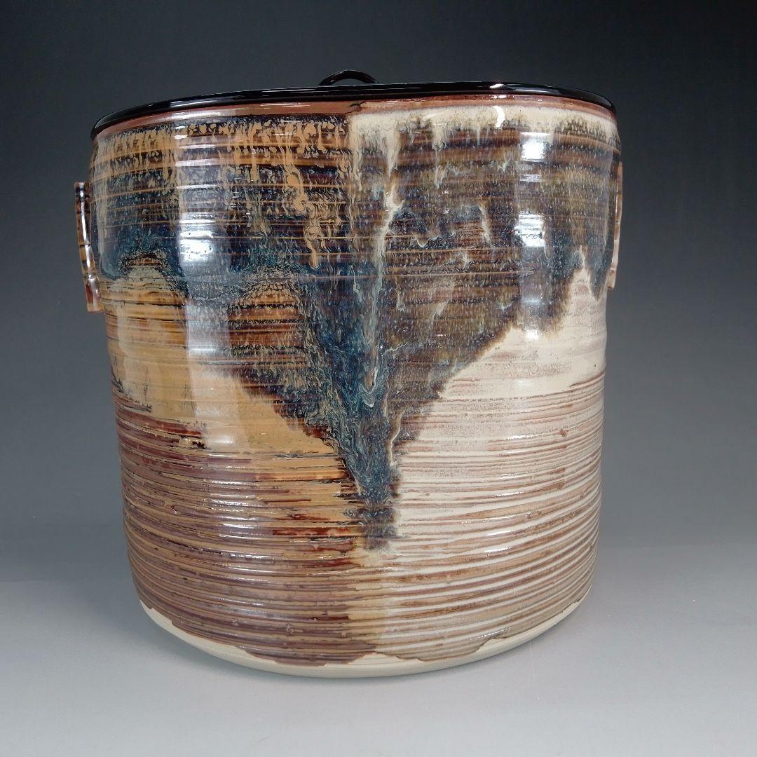 Takatori Style Mizusashi by Rakuzan – Japanese Water Jar – Earred Stoneware – Japan