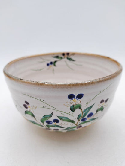 Haiyu Tsuyukusa-e Chawan by Nakamura Ryoji — Ash Glaze Tea Bowl with Dayflower Painting