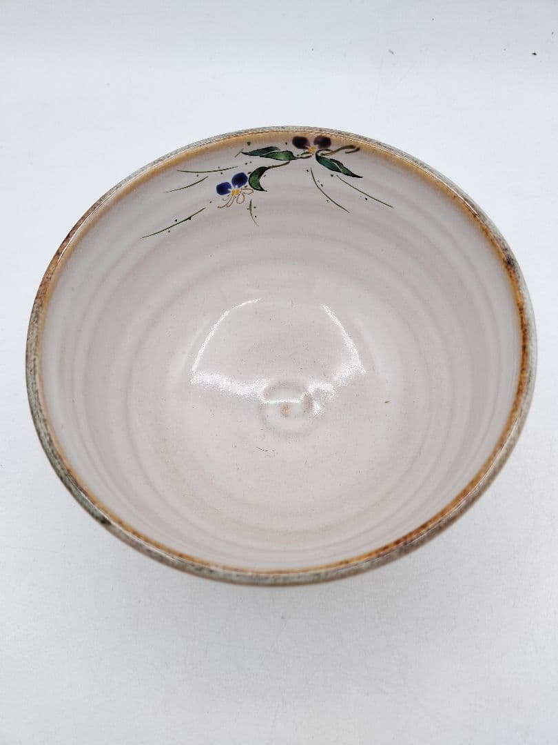 Haiyu Tsuyukusa-e Chawan by Nakamura Ryoji — Ash Glaze Tea Bowl with Dayflower Painting