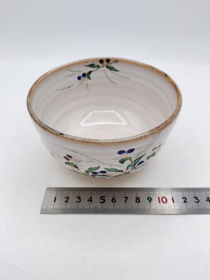 Haiyu Tsuyukusa-e Chawan by Nakamura Ryoji — Ash Glaze Tea Bowl with Dayflower Painting