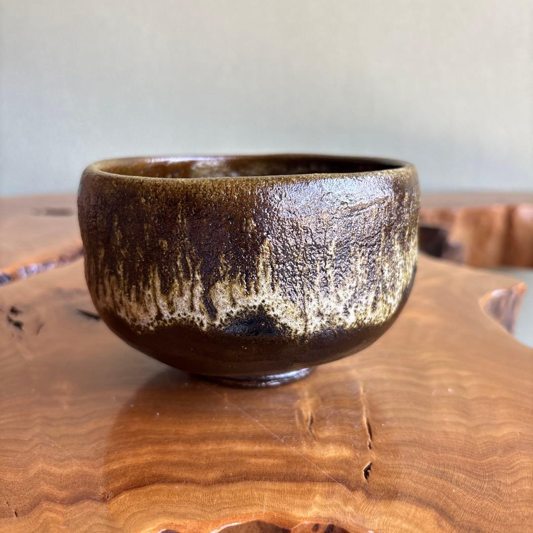 Ohi Ware Tea Bowl by Ohi Choami - Kanazawa Amber Glaze Chawan with Cascading Katsuragi - Signed Tomobako Japanese Matcha Bowl