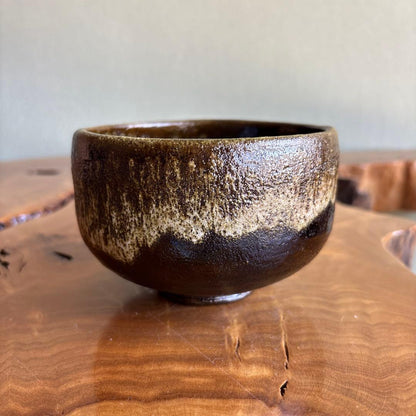 Ohi Ware Tea Bowl by Ohi Choami - Kanazawa Amber Glaze Chawan with Cascading Katsuragi - Signed Tomobako Japanese Matcha Bowl