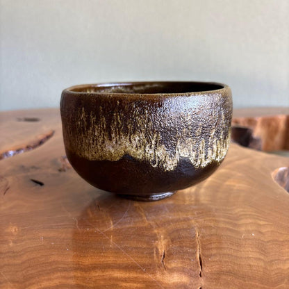 Ohi Ware Tea Bowl by Ohi Choami - Kanazawa Amber Glaze Chawan with Cascading Katsuragi - Signed Tomobako Japanese Matcha Bowl
