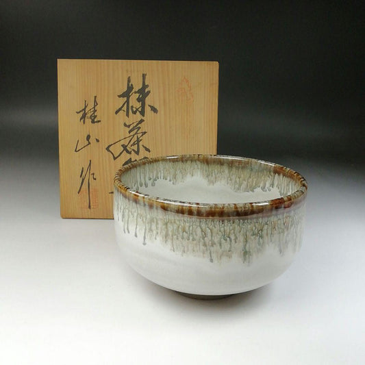Arita Ware Tea Bowl by Keizan - Cascading Drip Glaze Chawan with Signed Box