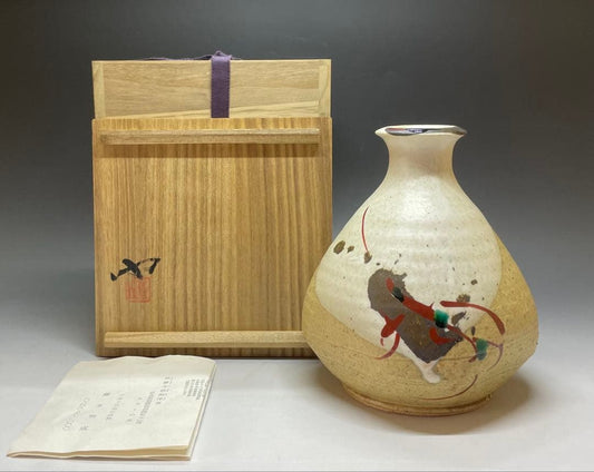 Shinsho-ji Tozu Kiln Vase by Fujimoto Akinari | Abstract Overglaze Enamel Stoneware
