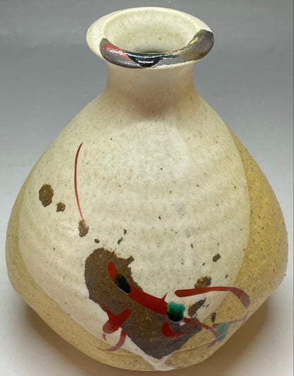 Shinsho-ji Tozu Kiln Vase by Fujimoto Akinari | Abstract Overglaze Enamel Stoneware