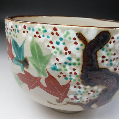Inuyama Ware Unkin-de Tea Bowl by Ozeki Sakujuro - Cherry Blossom and Maple Chawan