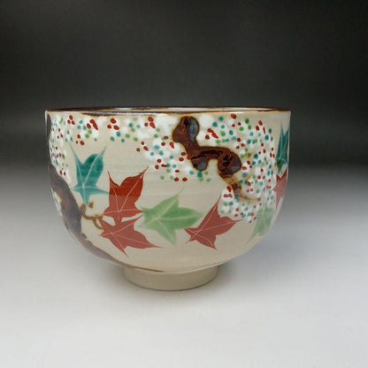 Inuyama Ware Unkin-de Tea Bowl by Ozeki Sakujuro - Cherry Blossom and Maple Chawan